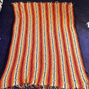 Vintage Afghan blanket  orange brown yellow fringed